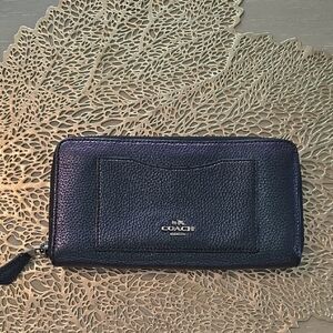 Coach Navy Leather Zip Wallet
